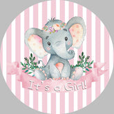 Lofaris Its A Girl Pink Round Elephant Baby Shower Backdrop